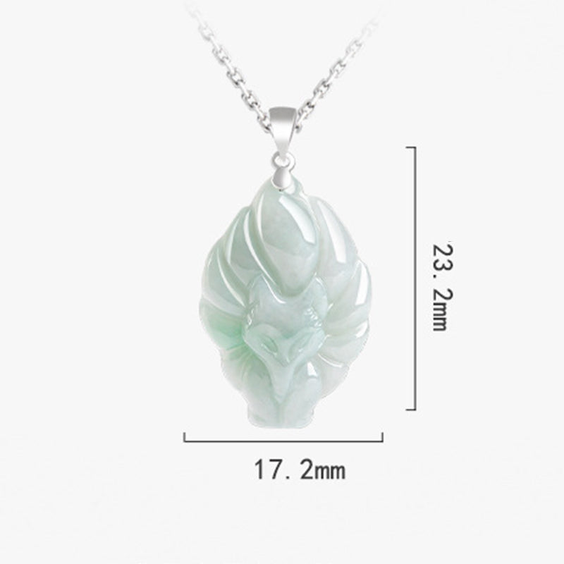 Collana con ciondolo a forma di volpe a nove code in argento sterling 925 con pietre Buddha Stones e giada naturale