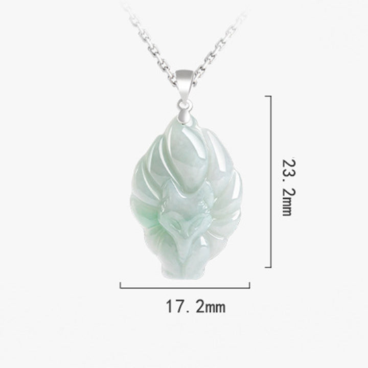 Collana con ciondolo a forma di volpe a nove code in argento sterling 925 con pietre Buddha Stones e giada naturale