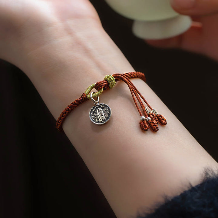 Braccialetto intrecciato in corda con cinque direzioni in argento sterling 925 fatto a mano con Buddha Stones, divinità della ricchezza, fortuna e protezione