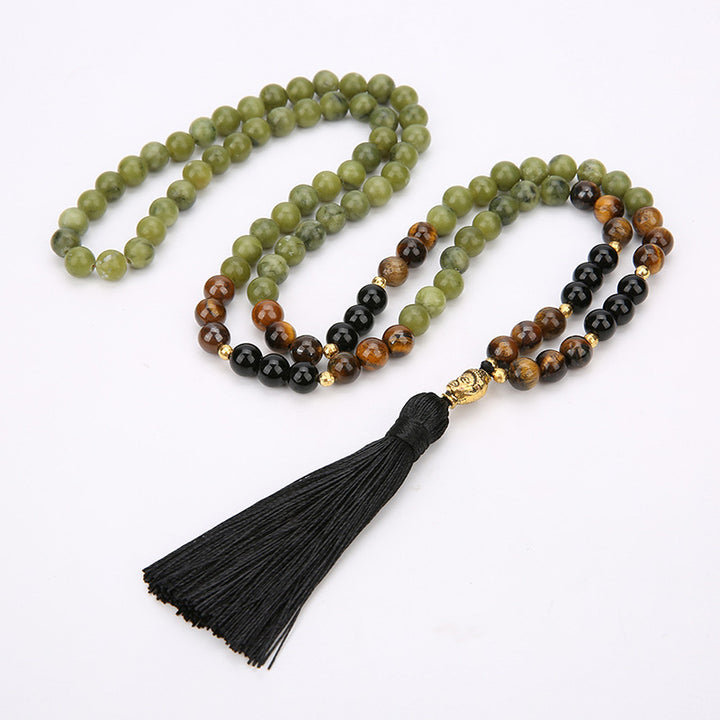Braccialetto Mala di protezione in diaspro verde tibetano Buddha Stones