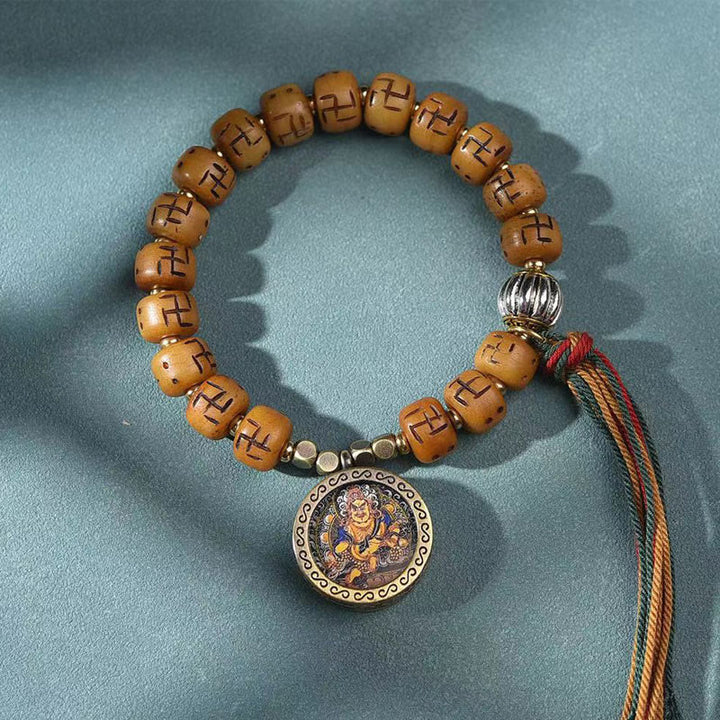 Buddha Stones naturale tibetano osso di cammello svastica Dzi perlina Shankha Buddha fascino Kirtimukha braccialetto con nappa protezione fortuna