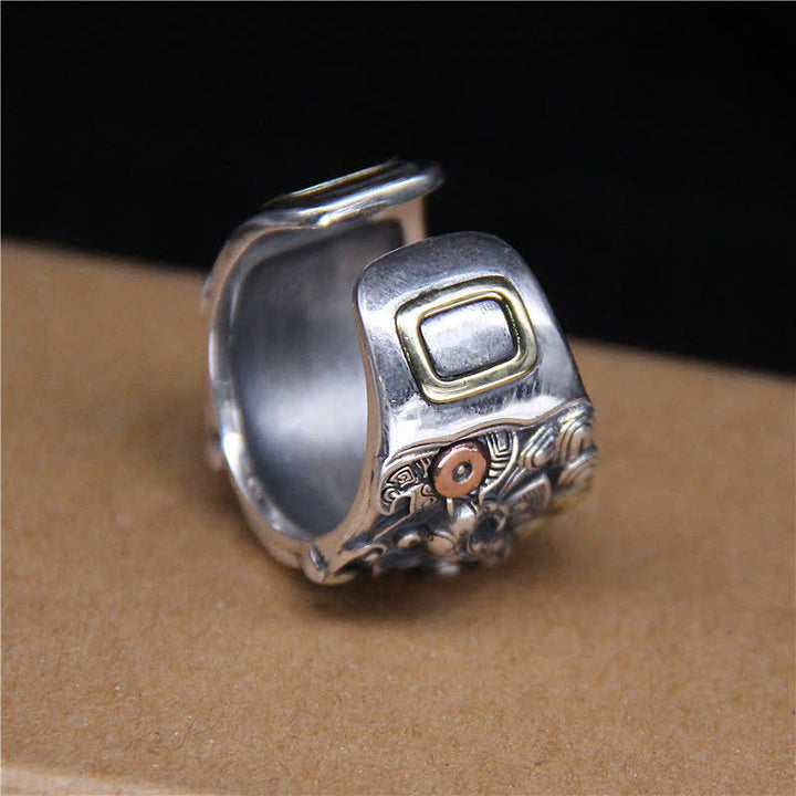 Anello regolabile con protezione del bestiame Fengshui Kui in argento sterling 925 Buddha Stones