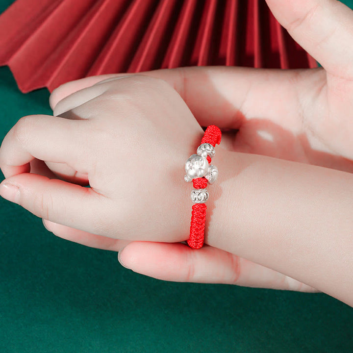 Braccialetto per bambini fatto a mano in corda rossa con Buddha Stones, in argento sterling 999, con zodiaco cinese