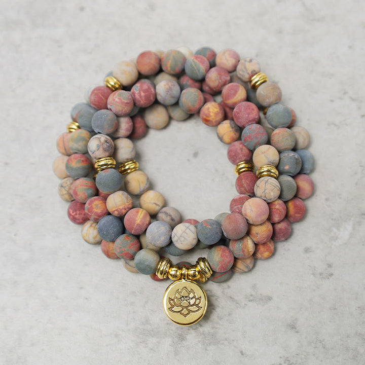 Buddha Stones 108 Mala Beads Picasso Jasper Stone Braccialetto energetico del coraggio