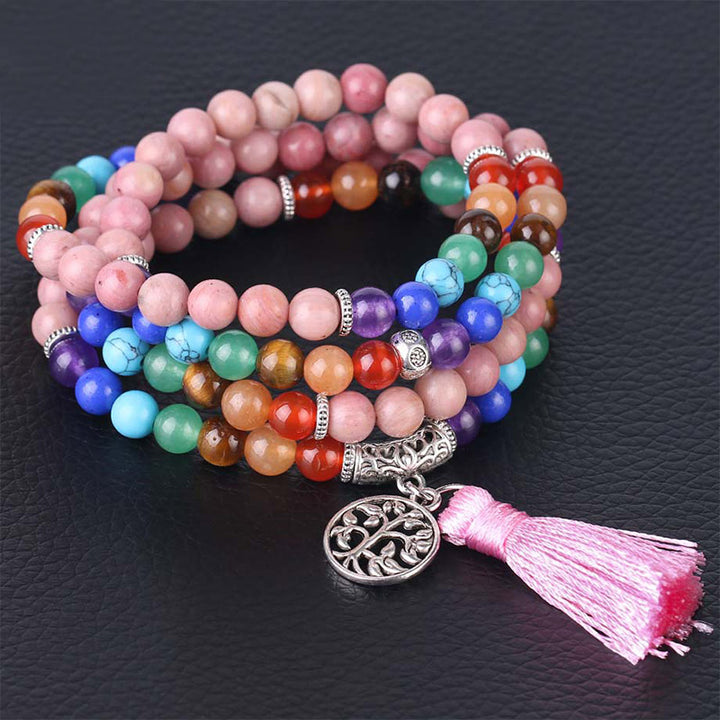 Buddha Stones 108 Mala Beads Braccialetto di guarigione in cristallo blu rodonite e lazulite