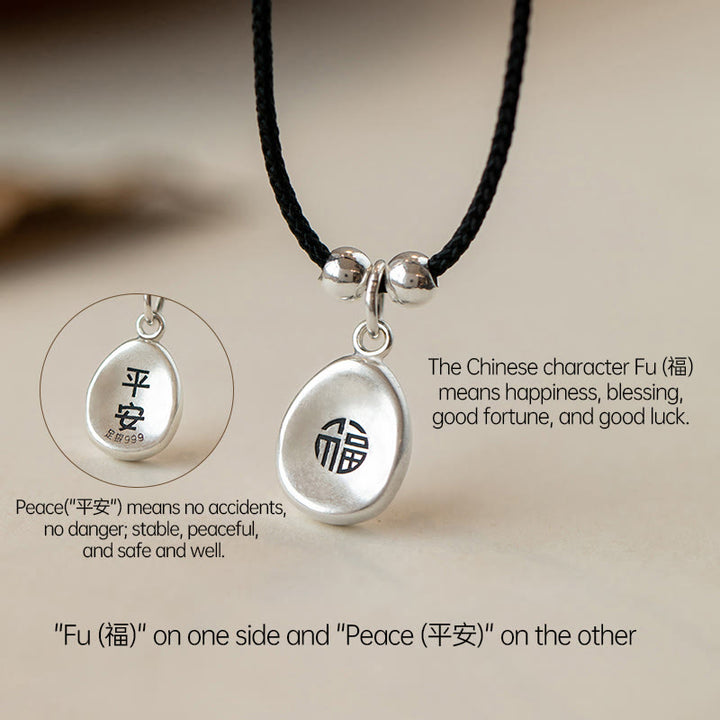 Buddha Stones 999 Sterling Silver Pace e Gioia Fu Carattere Fortuna Fortuna 925 Sterling Silver Catena Collana Pendente