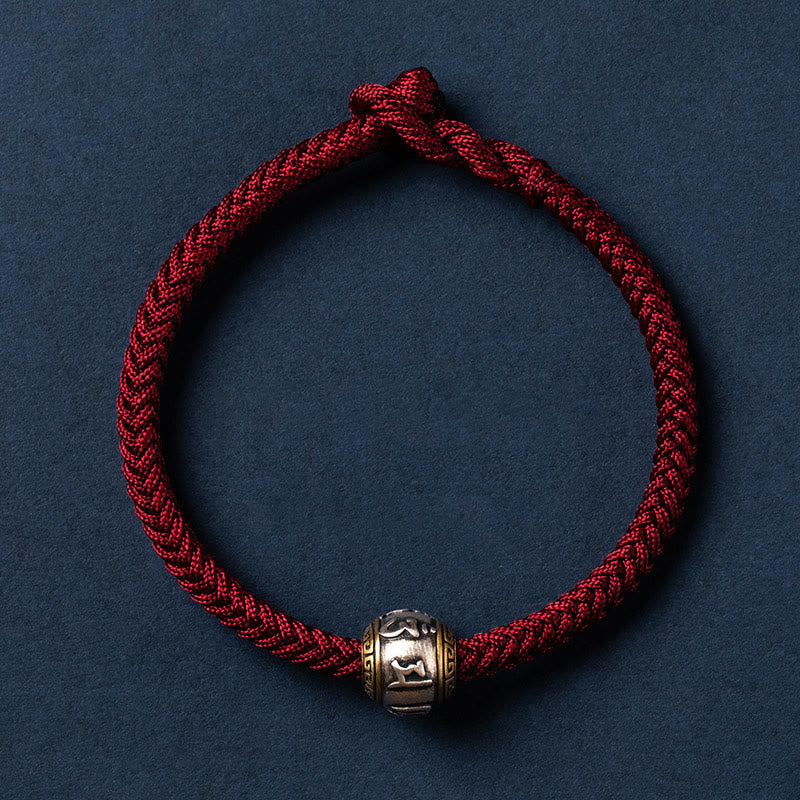 Bracciale intrecciato con nodo di King Kong, fatto a mano in Tibet, in argento sterling 925, con Buddha Stones, Om Mani Padme Hum e protezione dalla fortuna