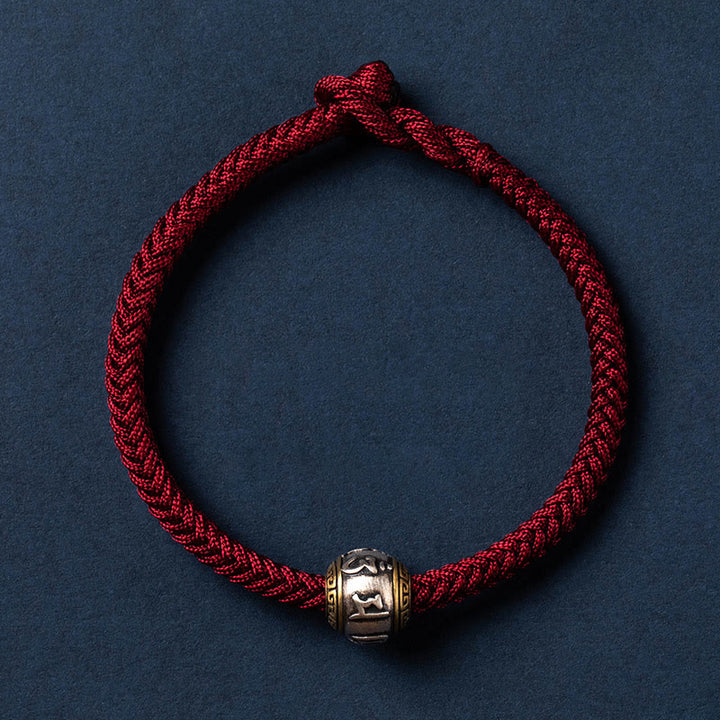 Bracciale intrecciato con nodo di King Kong, fatto a mano in Tibet, in argento sterling 925, con Buddha Stones, Om Mani Padme Hum e protezione dalla fortuna