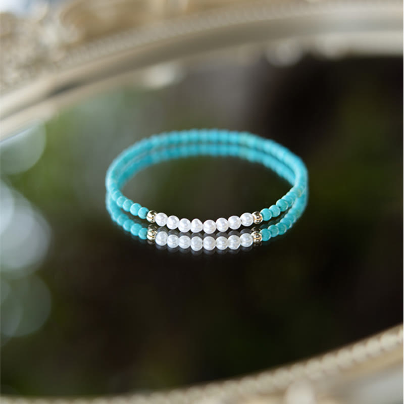 Braccialetto di perline di perle turchesi naturali in argento sterling 925 Buddha Stones