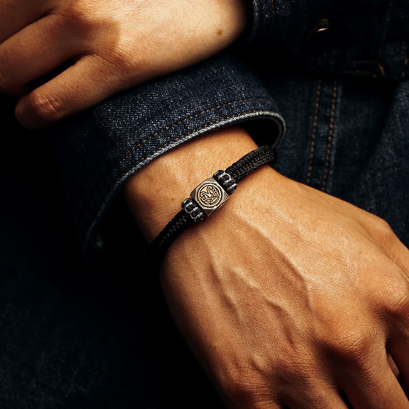 Bracciale Buddha Stones in argento sterling 925 con nodo perfetto e nodo King Kong, fede e forza
