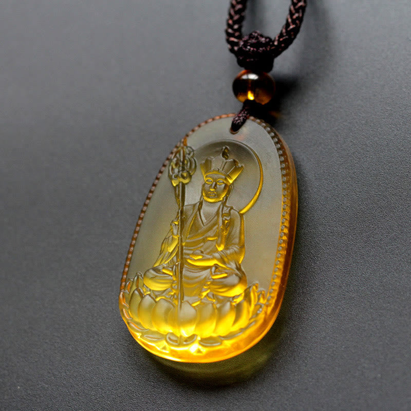 Buddha Stones Collana con ciondolo amuleto della serenità di cristallo Buddha Ksitigarbha Liuli