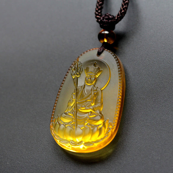 Buddha Stones Collana con ciondolo amuleto della serenità di cristallo Buddha Ksitigarbha Liuli