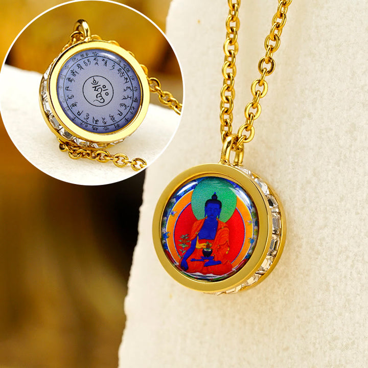 Buddha Stones Tibetano Giallo Dio della Ricchezza Tara Verde Buddha Serenity Collana Pendente in Acciaio al Titanio - Mantra del Buddha della Medicina Anteriore e Posteriore - image 19