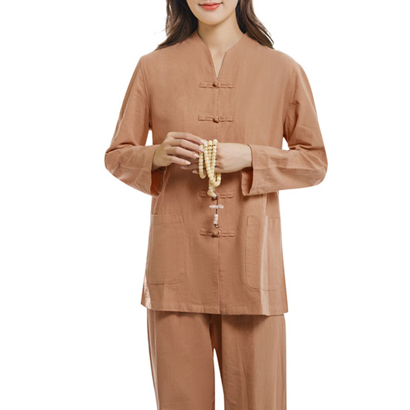 Buddha Stones Spirituale Zen Pratica Yoga Meditazione Preghiera Uniforme Cotone Lino Abbigliamento Donna Set