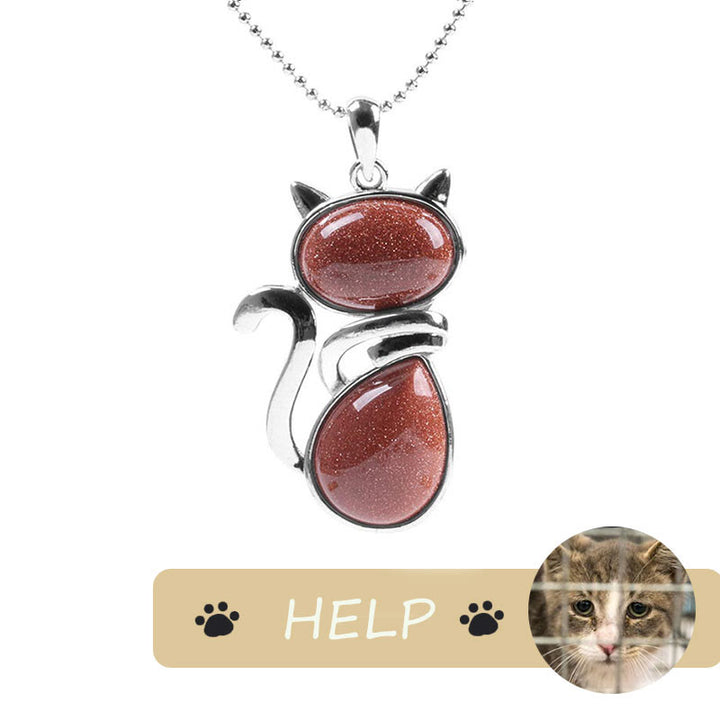 "Save A Cat" Collana con ciondolo amante dei gatti con motivo a gatto carino e protezione in cristallo naturale