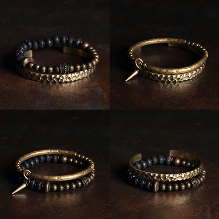 Bracciale rigido con polsino in pietra lavica e rame Balance
