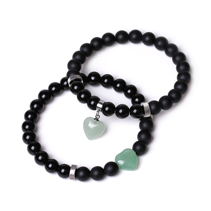 Buddha Stones 2 pezzi onice nero pietra di cristallo amore cuore protezione supporto coppia braccialetto