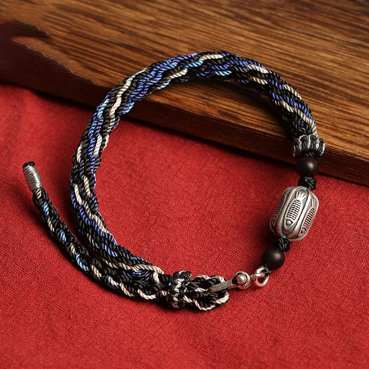 Braccialetto con treccia a nodo con pesce koi in argento sterling 925 Buddha Stones Wealth Reincarnation