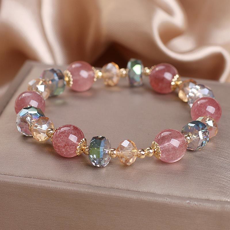 Braccialetto positivo in cristallo colorato di quarzo fragola naturale Buddha Stones