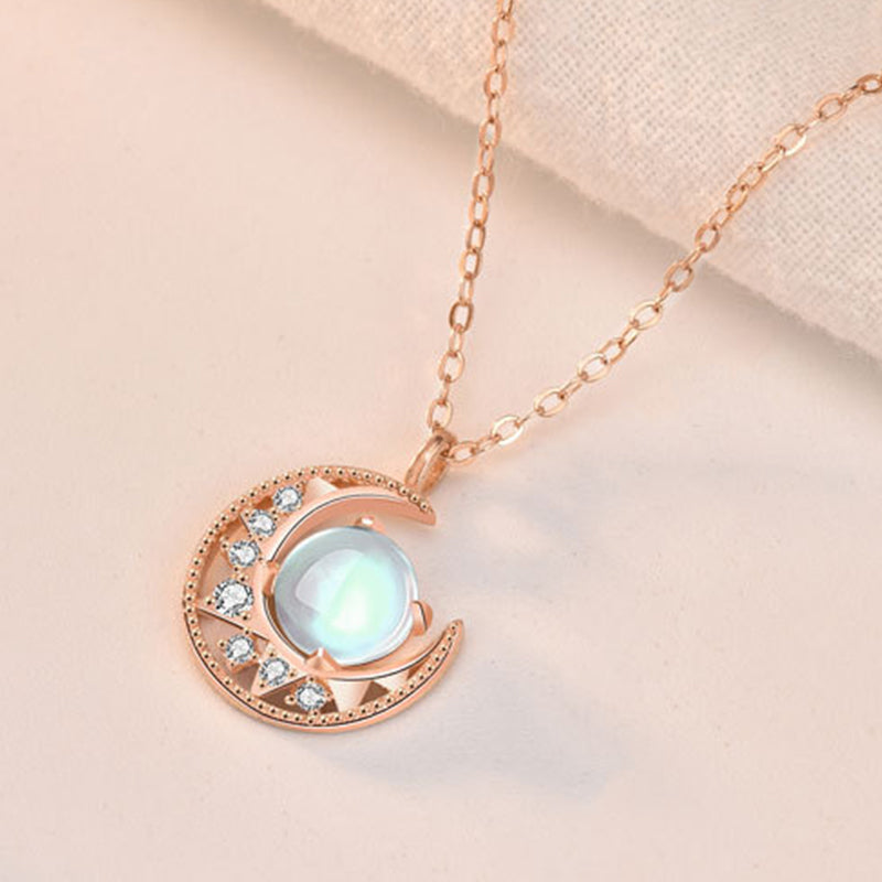 Buddha Stones 925 Sterling Silver Moonstone Moon Pattern Collana con ciondolo d'amore