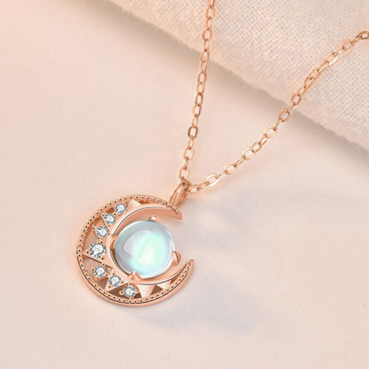 Buddha Stones 925 Sterling Silver Moonstone Moon Pattern Collana con ciondolo d'amore