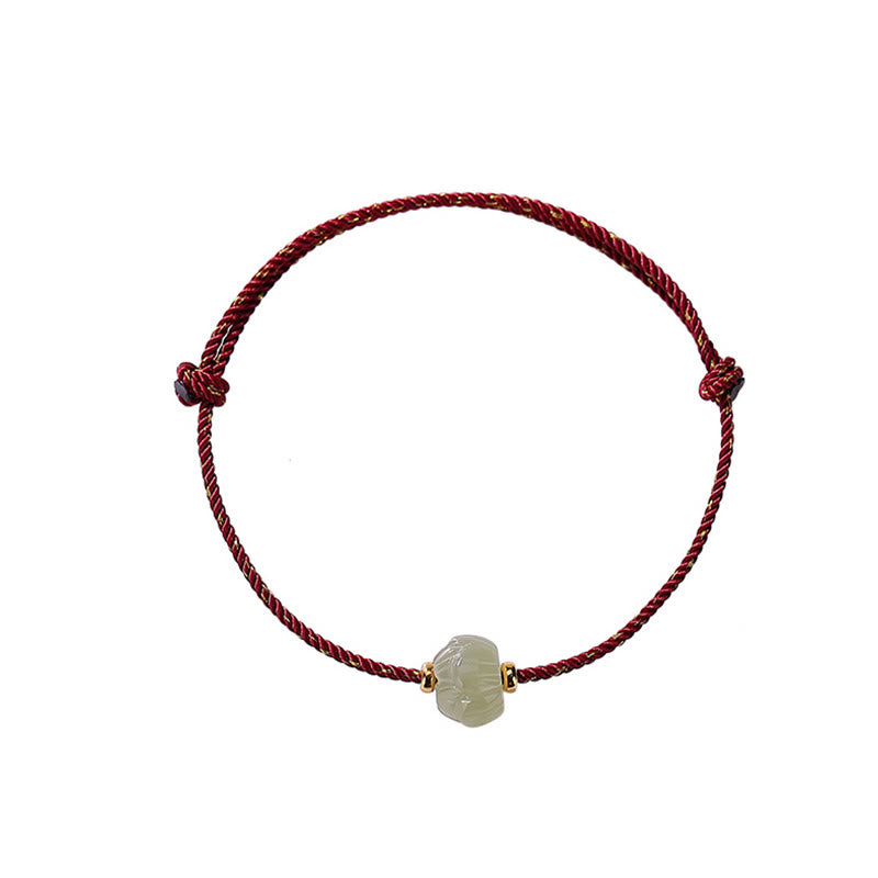 Bracciale Buddha Stones in argento sterling 925 placcato oro con giada Hetian e loto portafortuna in corda rossa - image 7
