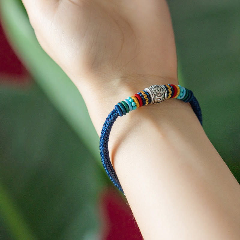 Bracciale intrecciato in argento sterling 925 fatto a mano con Buddha Stones, tibetano Om Mani Padme Hum, purezza