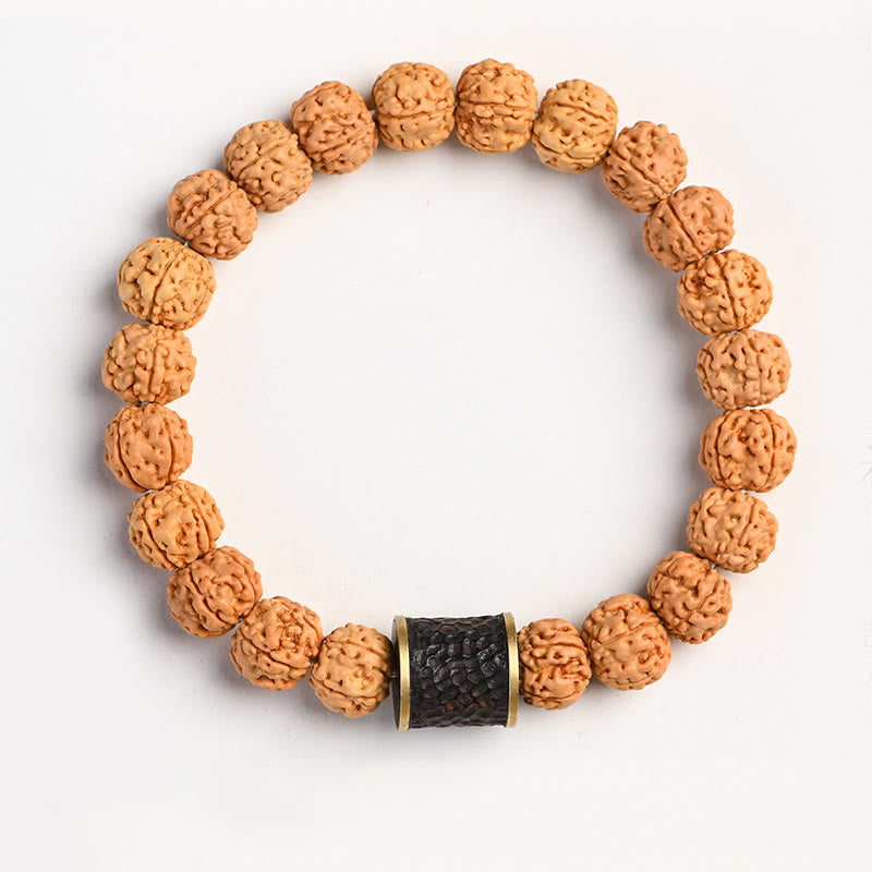 Buddha Stones Tibet Rudraksha Bodhi Seme Ricchezza Auspicio Bracciale - Perlina di rame intarsiata in ebano - image 23