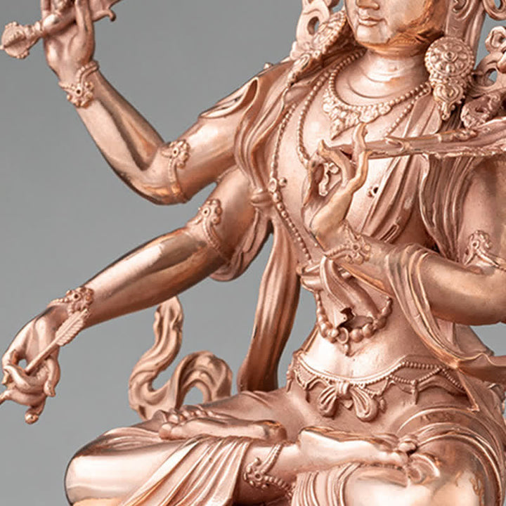 Statua in rame della serenità della statuetta del Bodhisattva Manjusri a quattro braccia