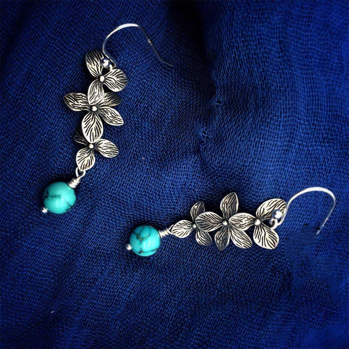 Orecchini pendenti con ciondolo a forma di fiore, foglia, turchese, lazurite, pietre Buddha Stones , argento sterling 925