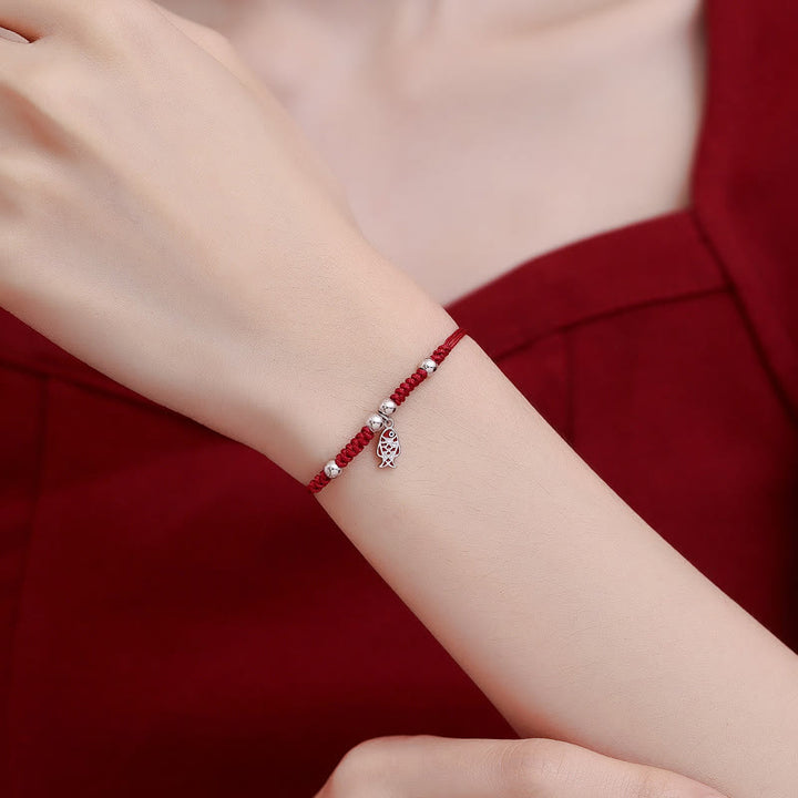 Bracciale rosso intrecciato a mano in argento sterling 925 con pesce koi fortunato e ricchezza , Buddha Stones