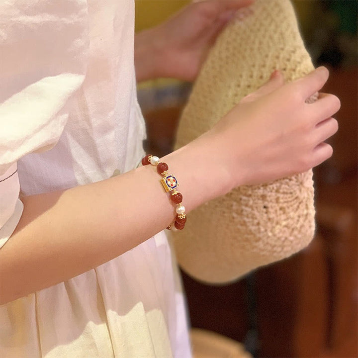 Bracciale Buddha Stones Agata Rossa Perla Fiducia Autoaccettazione