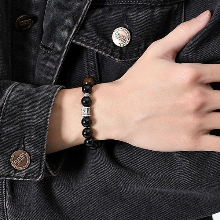 Bracciale Buddha Stones 999 Sterling Silver Ossidiana Nera Occhio di Tigre Om Mani Padme Hum Fulfillment - image 7