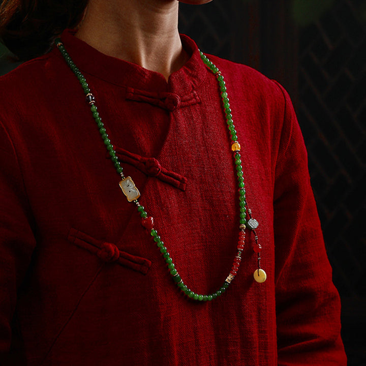 Buddha Stones 108 Mala Beads Ciano Giada Agata Rossa Braccialetto della Fortuna del Buddha che Ride