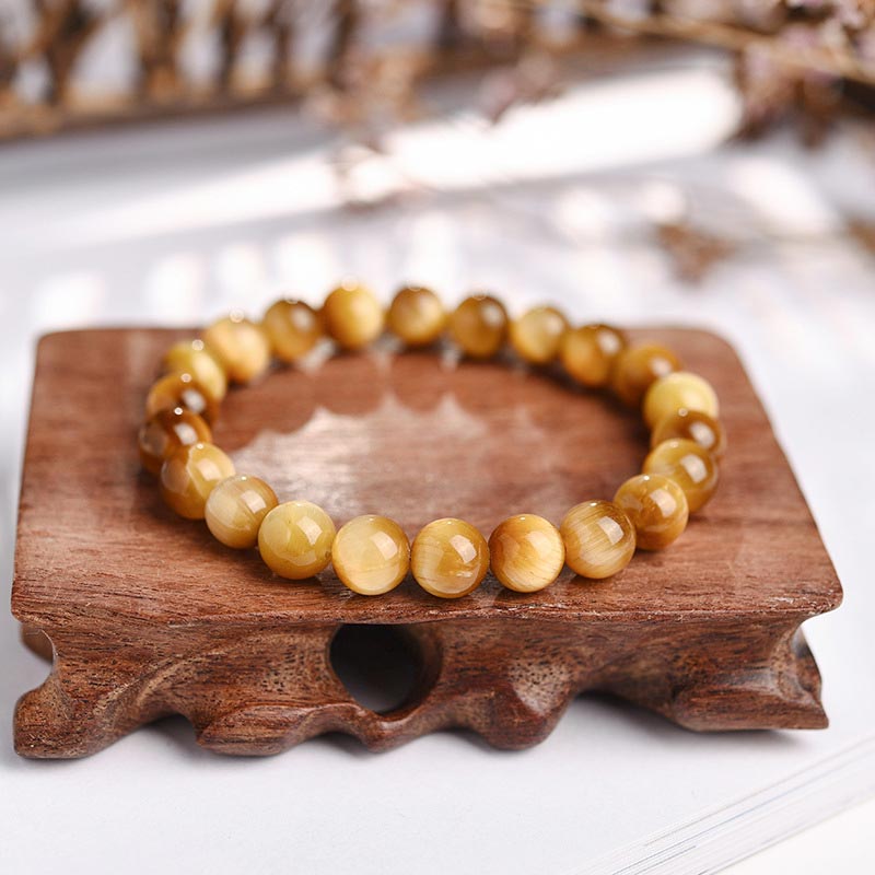 Braccialetto di perline di occhio di tigre di cristallo di guarigione di ansia e stress Buddha Stones - Occhio di tigre dorato - 8 mm - image 0