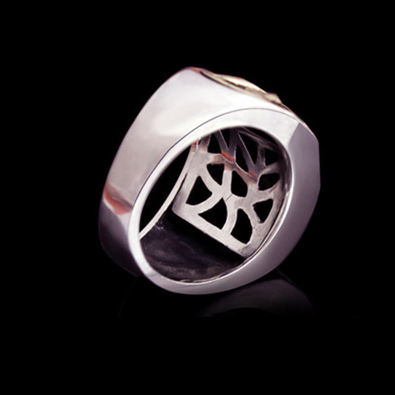 Anello regolabile con protezione intagliata in argento sterling 925 con design sanscrito Buddha Stones