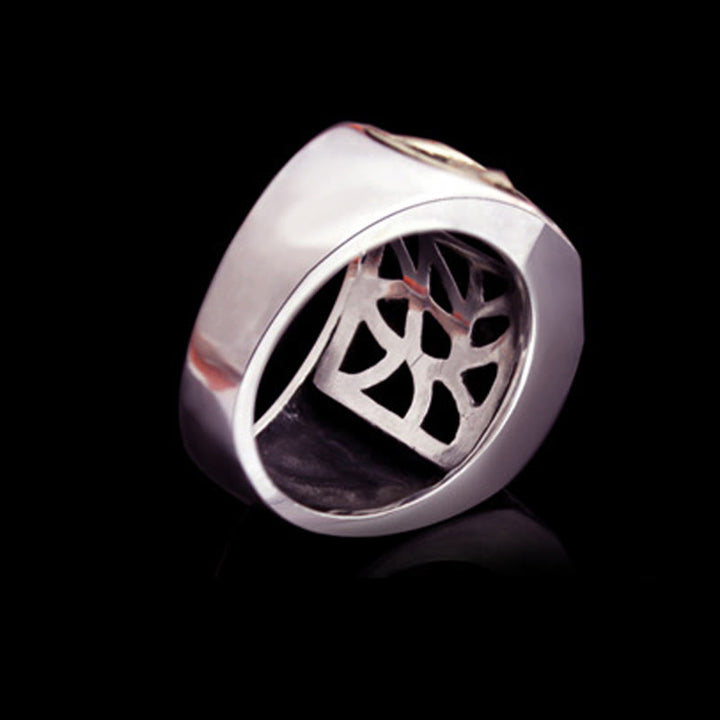 Anello regolabile con protezione intagliata in argento sterling 925 con design sanscrito Buddha Stones