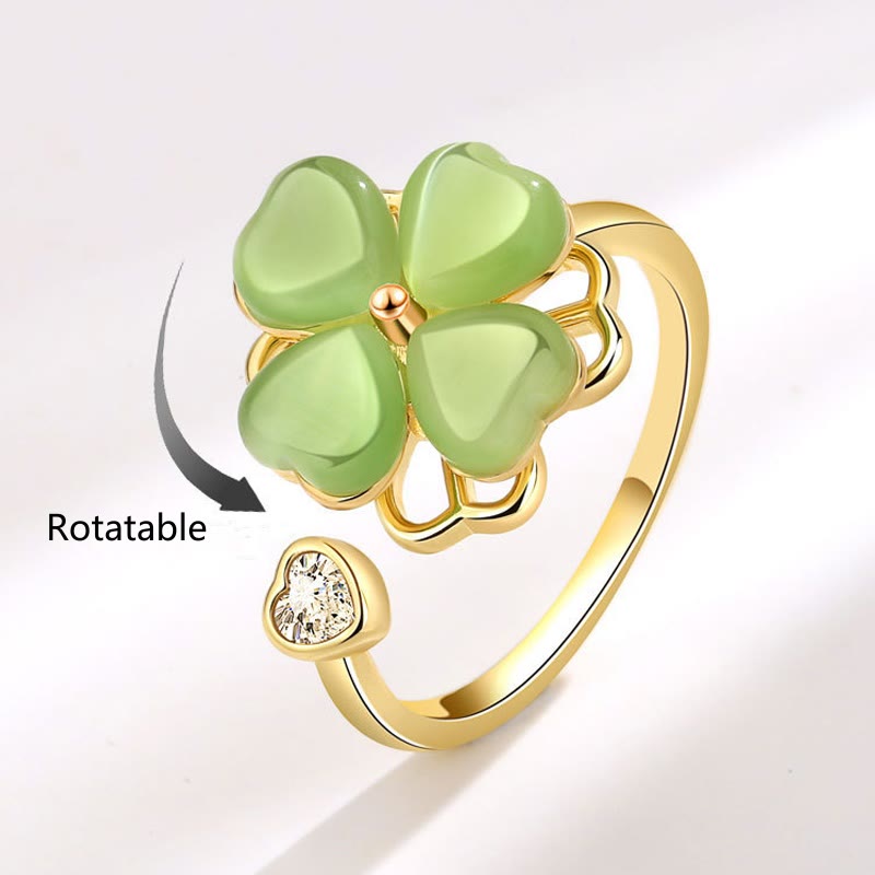 Anello girevole Buddha Stones Cat's Eye Four Leaf Clover Zircone Love