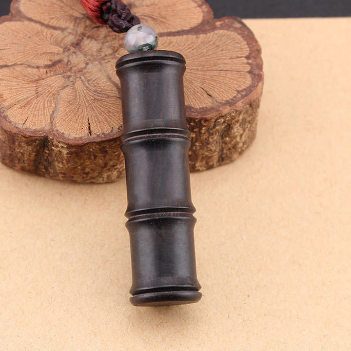 Buddha Stones Legno di ebano Modello di bambù Ghau Scatola di preghiera Collana pendente della pace