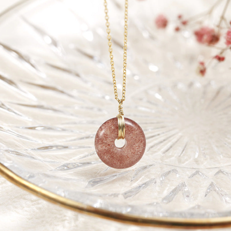 Collana positiva di guarigione al quarzo fragola in argento sterling 925 Buddha Stones