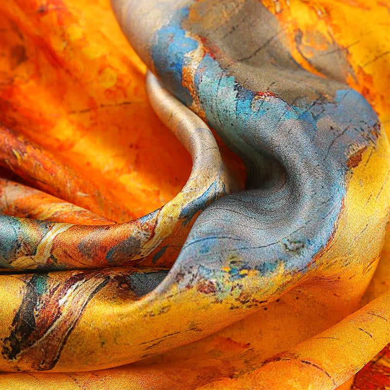 Buddha Stones Dipinto ad olio Città Scena innevata Castello Loto 100% seta di gelso Sciarpa per capelli al collo - image 3