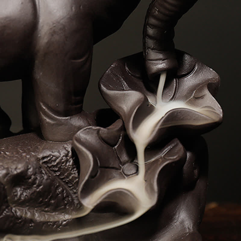Decorazione bruciatore di incenso di guarigione della pace con fontana di fumo a riflusso in argilla viola elefante tibetano