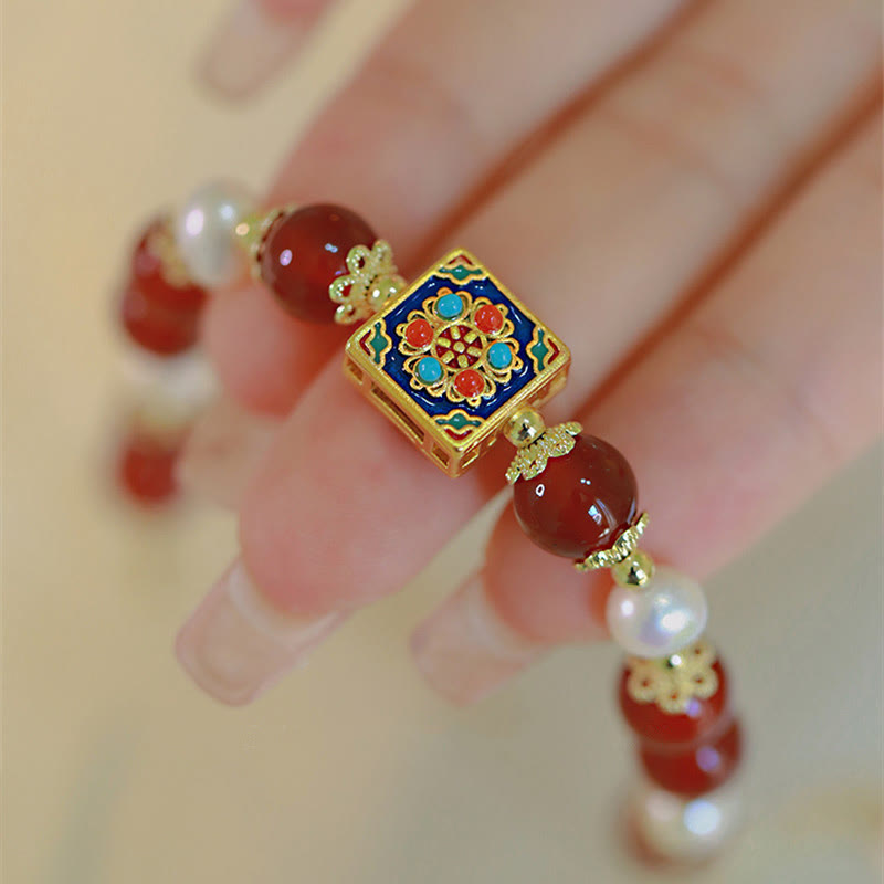 Bracciale Buddha Stones Agata Rossa Perla Fiducia Autoaccettazione