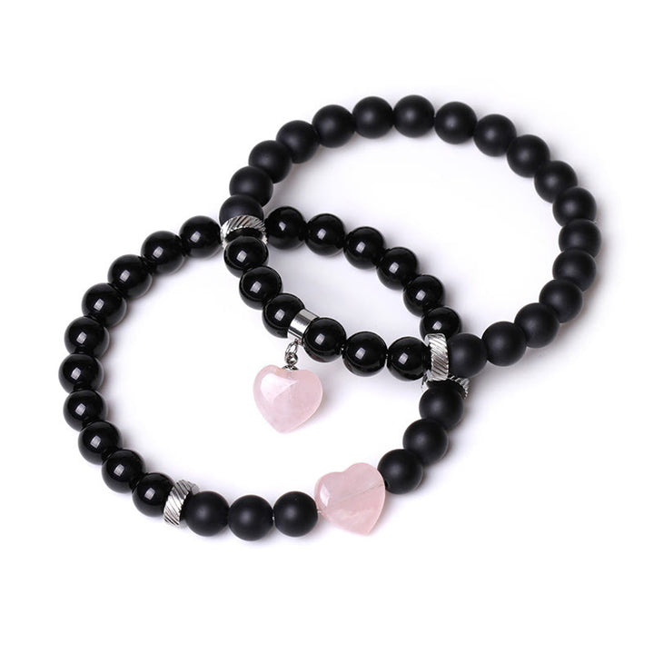 Buddha Stones 2 pezzi onice nero pietra di cristallo amore cuore protezione supporto coppia braccialetto