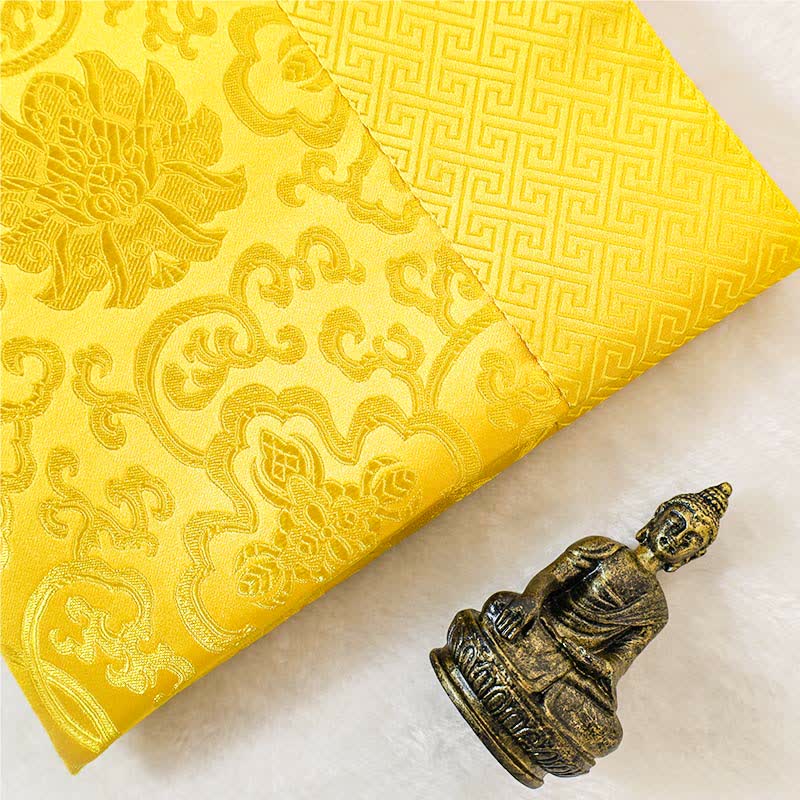 Tappetino jacquard con motivo a drago e fiori per altare di preghiera, simboli tibetani di buon auspicio