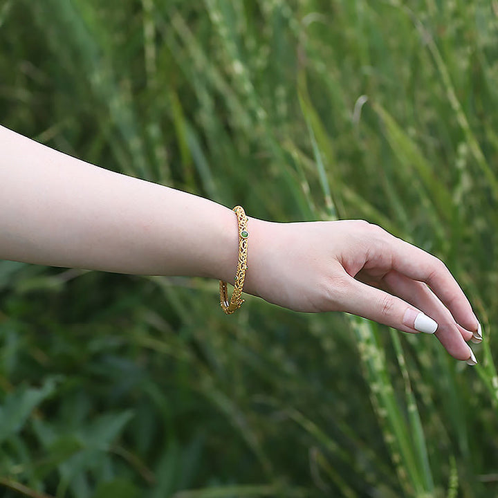 Buddha Stones Braccialetto di Giada Ciano Rame Nuvole di Buon Auspicio Calma Guarigione