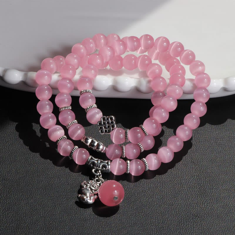 Braccialetto triplo avvolgente con supporto PiXiu Cat Eye Buddha Stones