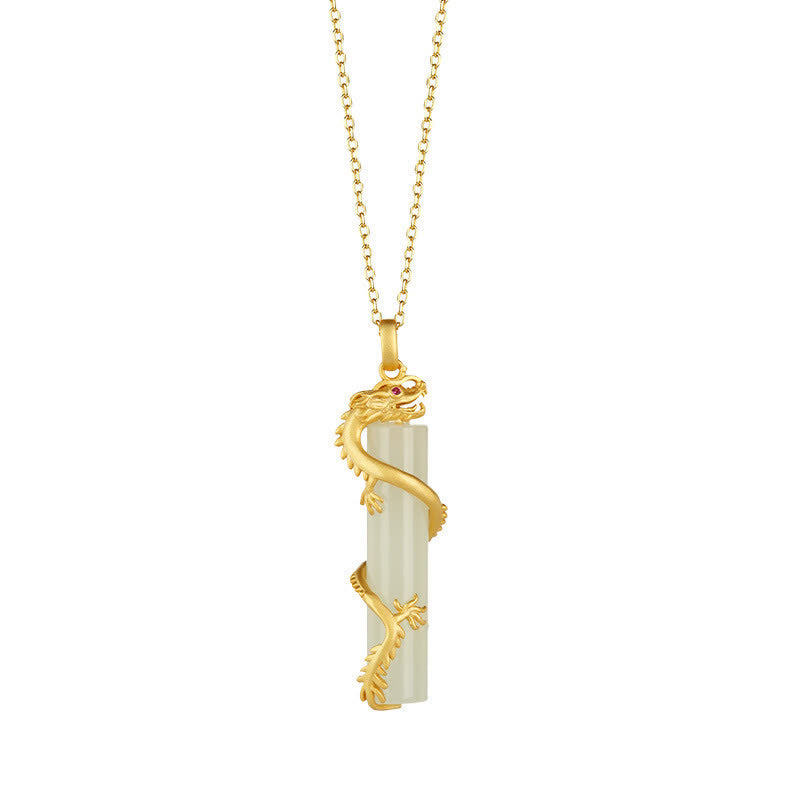Collana con ciondolo di protezione in rame con drago e fenice in giada Buddha Stones - Drago - image 3