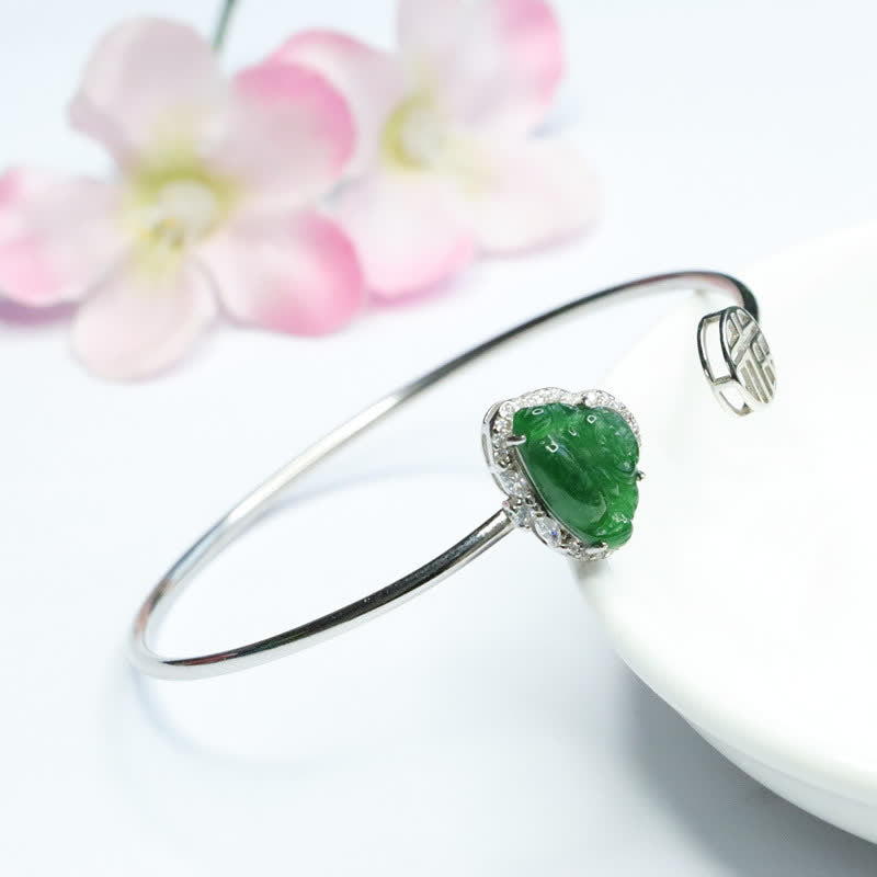 Braccialetto portafortuna Buddha Stones in argento sterling 925 con Buddha che ride e giada
