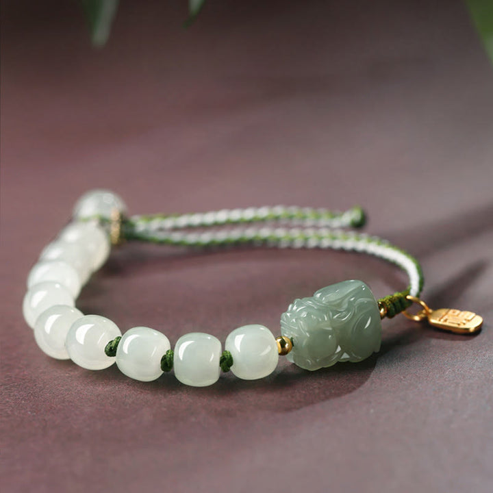 Braccialetto con corda in giada naturale Hetian PiXiu Luck Fu Character